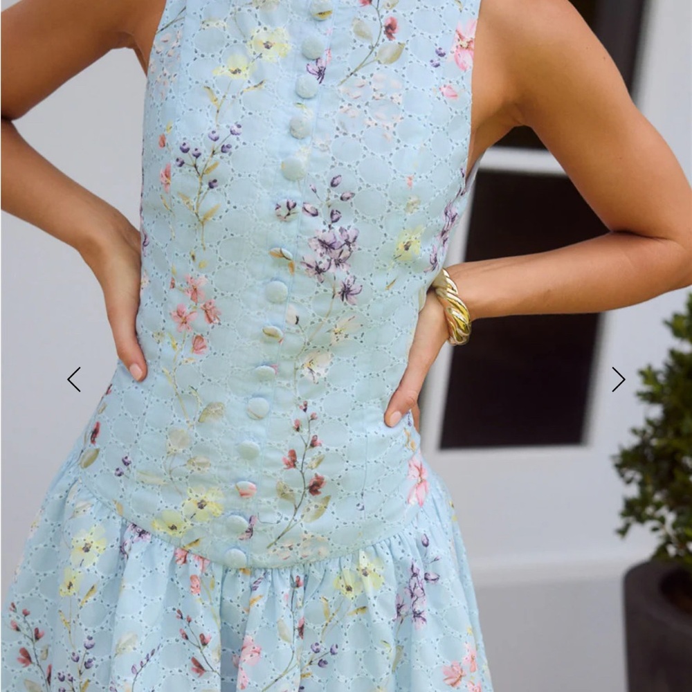 Hello Molly Blue Pleated Fit and Flare Mini Dress - Picture 3 of 4